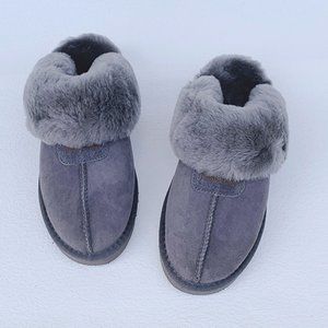 Noblag Grey Sheepskin Slippers Wool Winter For Men And Women